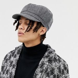 ASOS baker boy hat oversized black herringbone
